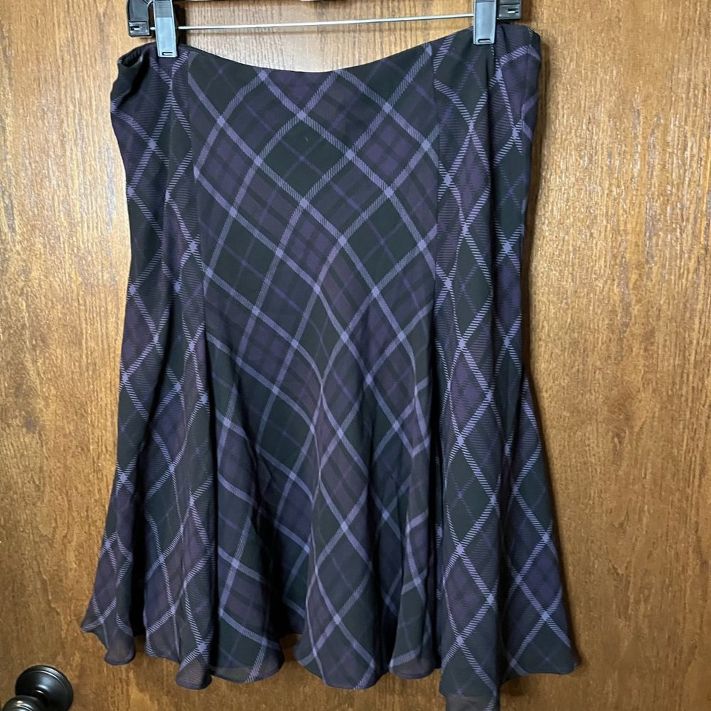 American Living black & purple plaid skirt, size L